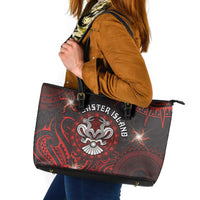 Easter Island Leather Tote Bag Hibiscus Polynesian Tribal Pattern