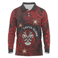 Personalised Easter Island Long Sleeve Polo Shirt Hibiscus Polynesian Tribal Pattern