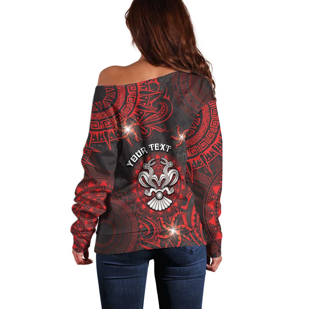 Personalised Easter Island Off Shoulder Sweater Hibiscus Polynesian Tribal Pattern