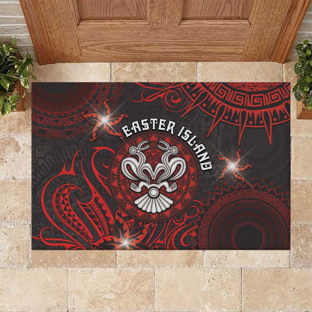 Easter Island Rubber Doormat Hibiscus Polynesian Tribal Pattern