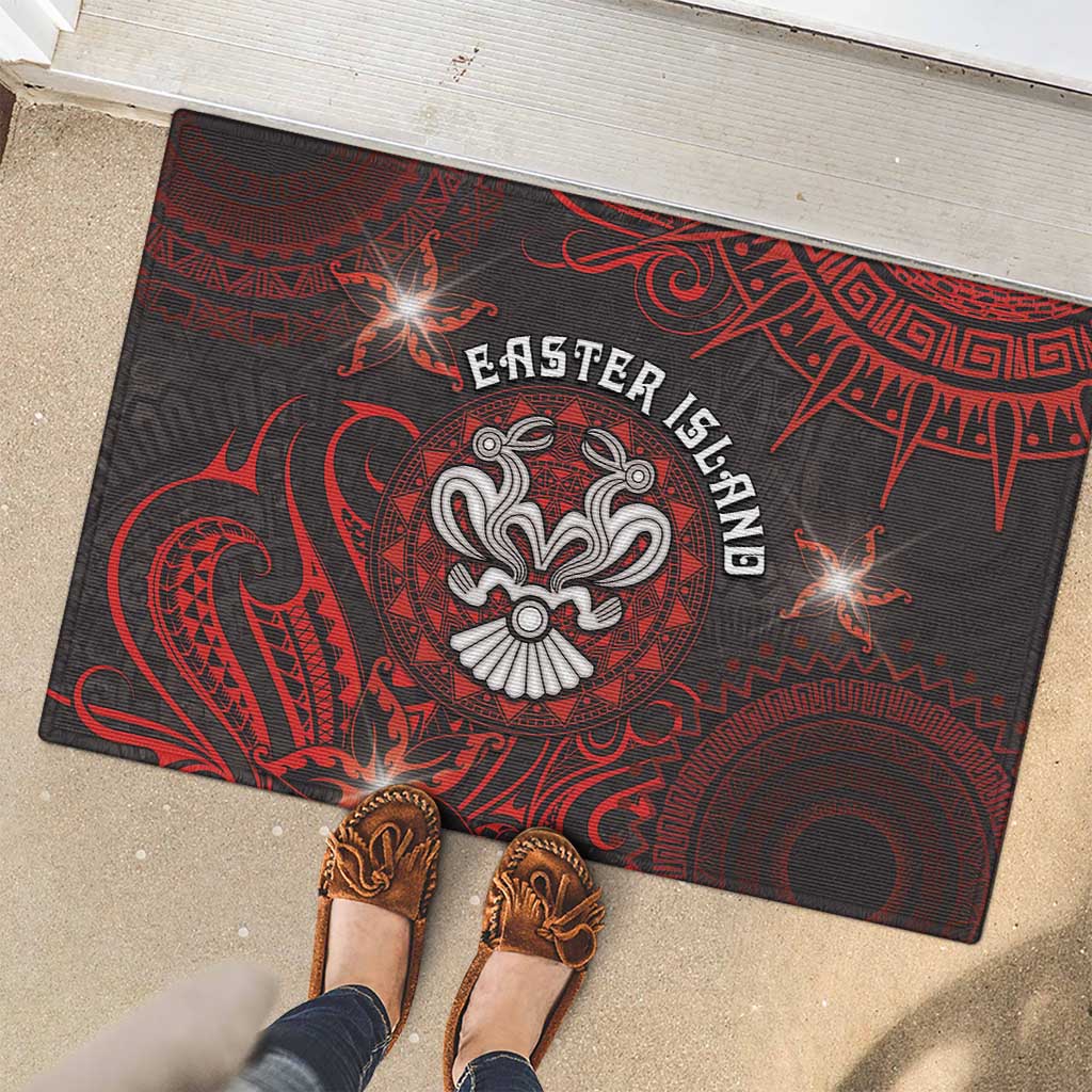 Easter Island Rubber Doormat Hibiscus Polynesian Tribal Pattern