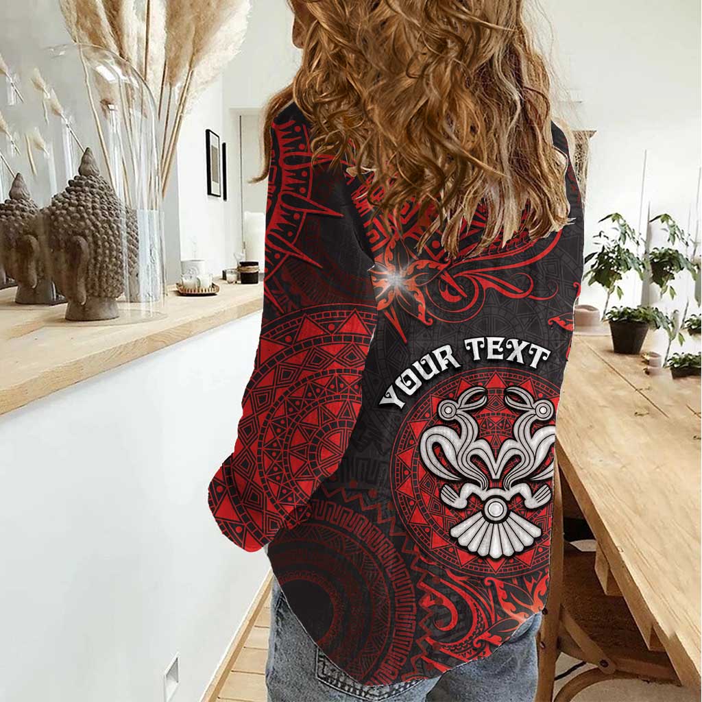 Personalised Easter Island Women Casual Shirt Hibiscus Polynesian Tribal Pattern