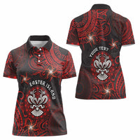 Personalised Easter Island Women Polo Shirt Hibiscus Polynesian Tribal Pattern