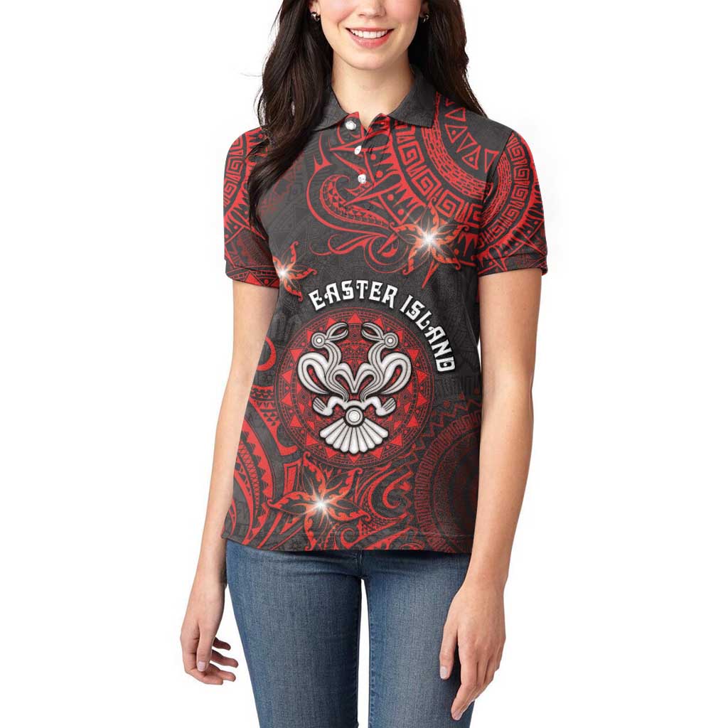 Personalised Easter Island Women Polo Shirt Hibiscus Polynesian Tribal Pattern