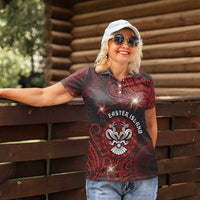 Personalised Easter Island Women Polo Shirt Hibiscus Polynesian Tribal Pattern