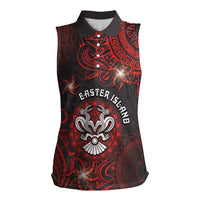 Personalised Easter Island Women Sleeveless Polo Shirt Hibiscus Polynesian Tribal Pattern