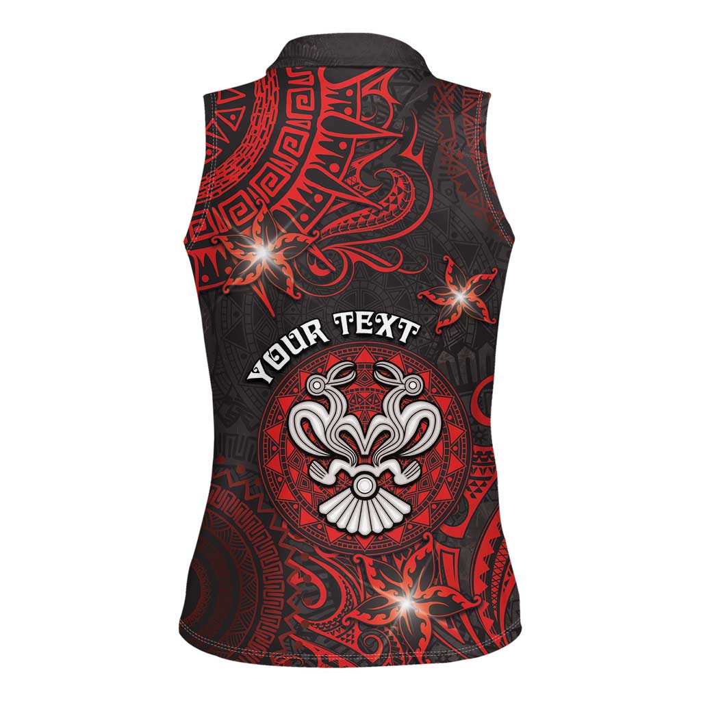 Personalised Easter Island Women Sleeveless Polo Shirt Hibiscus Polynesian Tribal Pattern