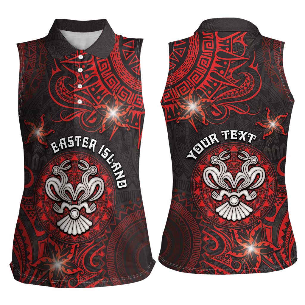Personalised Easter Island Women Sleeveless Polo Shirt Hibiscus Polynesian Tribal Pattern