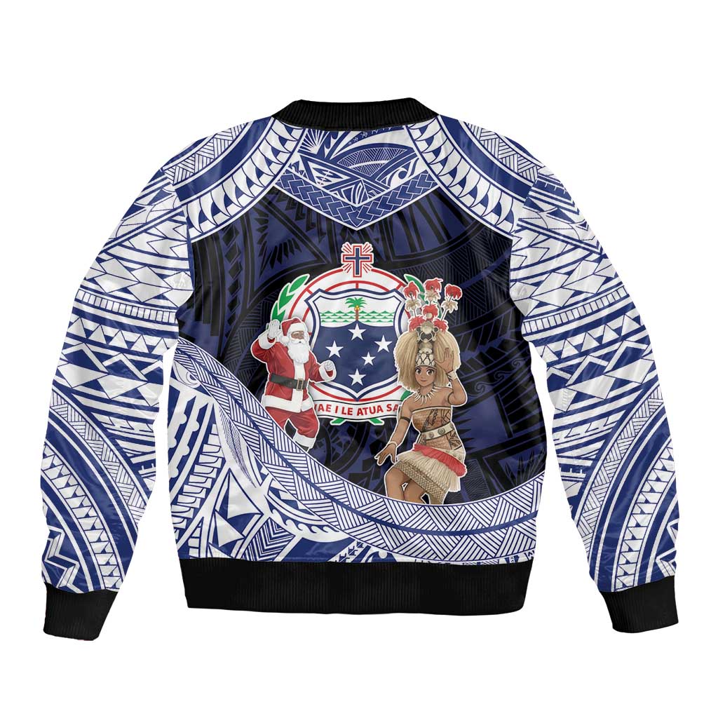 Samoa Christmas Bomber Jacket Samoan Siva Dance With Santa - Polynesian Pride
