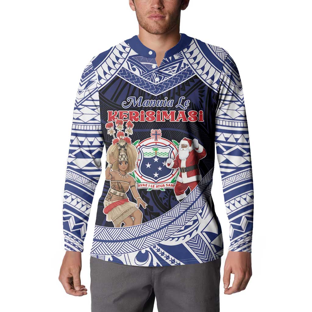 Samoa Christmas Button Sweatshirt Samoan Siva Dance With Santa - Polynesian Pride