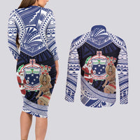 Samoa Christmas Couples Matching Long Sleeve Bodycon Dress and Long Sleeve Button Shirt Samoan Siva Dance With Santa - Polynesian Pride