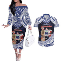 Samoa Christmas Couples Matching Off The Shoulder Long Sleeve Dress and Hawaiian Shirt Samoan Siva Dance With Santa - Polynesian Pride