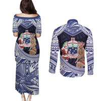 Samoa Christmas Couples Matching Puletasi and Long Sleeve Button Shirt Samoan Siva Dance With Santa - Polynesian Pride