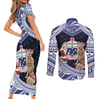 Samoa Christmas Couples Matching Short Sleeve Bodycon Dress and Long Sleeve Button Shirt Samoan Siva Dance With Santa - Polynesian Pride