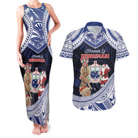 Samoa Christmas Couples Matching Tank Maxi Dress and Hawaiian Shirt Samoan Siva Dance With Santa - Polynesian Pride