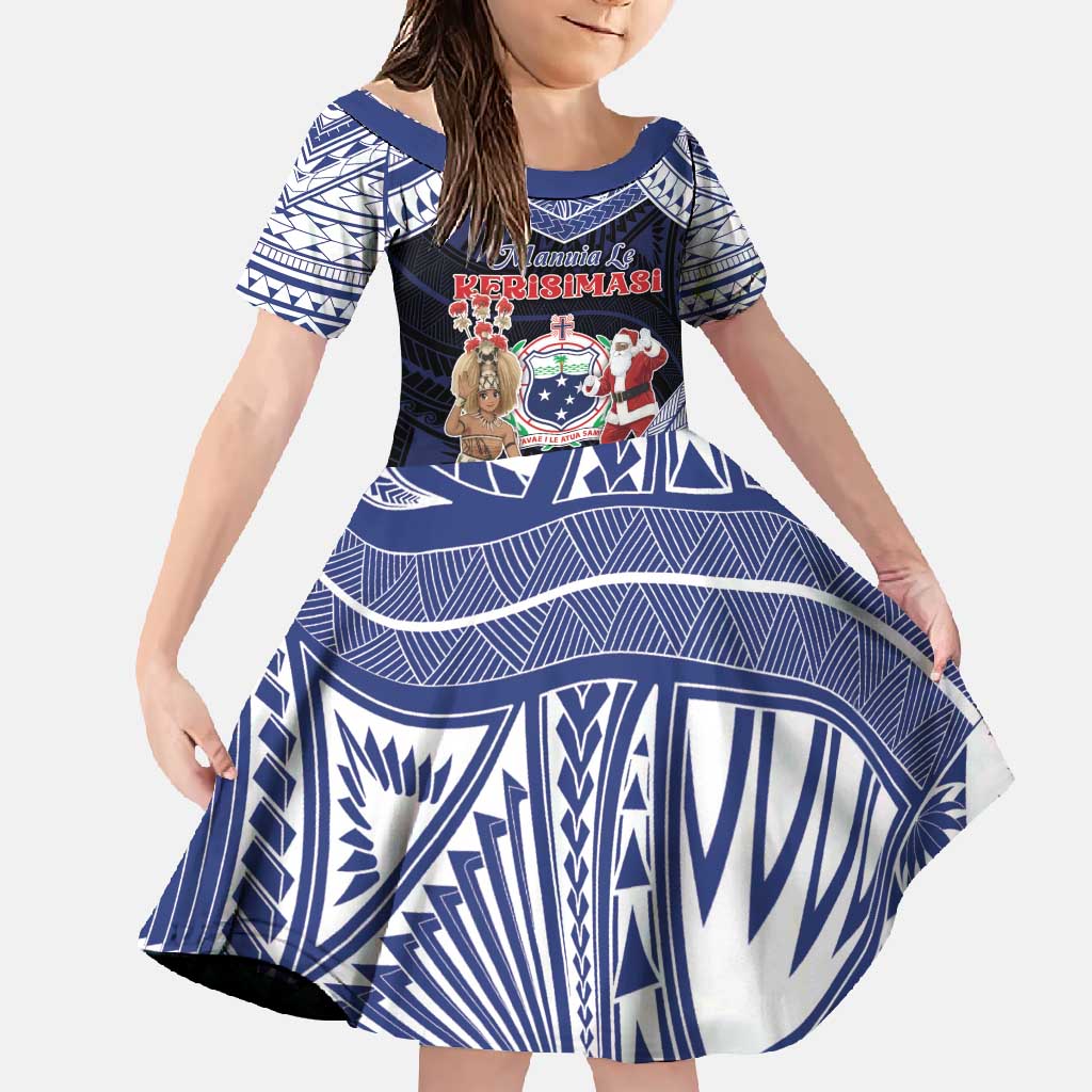 Samoa Christmas Family Matching Long Sleeve Bodycon Dress and Hawaiian Shirt Samoan Siva Dance With Santa - Polynesian Pride