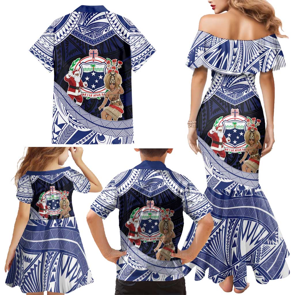 Samoa Christmas Family Matching Mermaid Dress and Hawaiian Shirt Samoan Siva Dance With Santa - Polynesian Pride