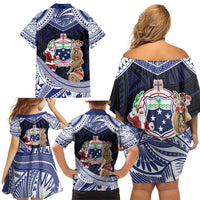 Samoa Christmas Family Matching Off Shoulder Short Dress and Hawaiian Shirt Samoan Siva Dance With Santa - Polynesian Pride