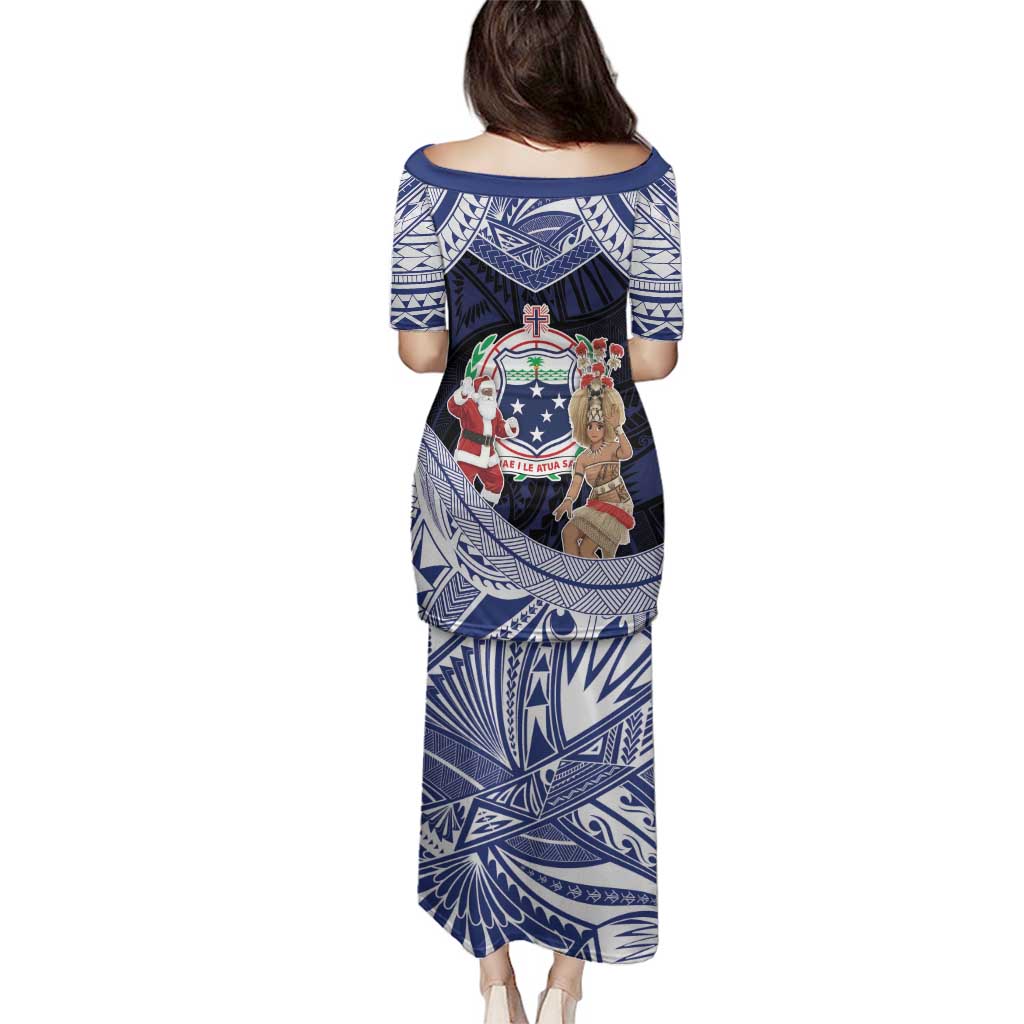 Samoa Christmas Family Matching Puletasi and Hawaiian Shirt Samoan Siva Dance With Santa - Polynesian Pride