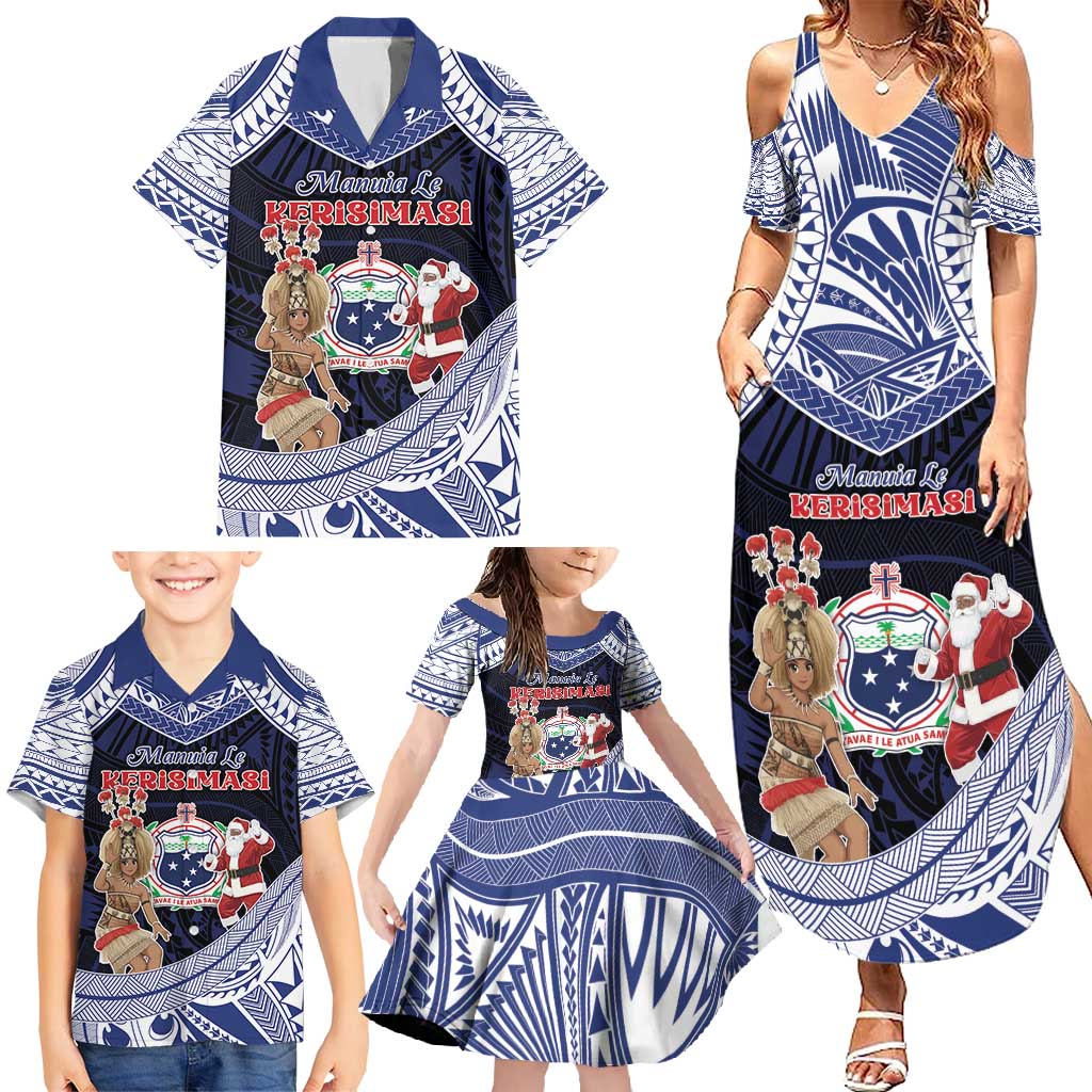 Samoa Christmas Family Matching Summer Maxi Dress and Hawaiian Shirt Samoan Siva Dance With Santa - Polynesian Pride