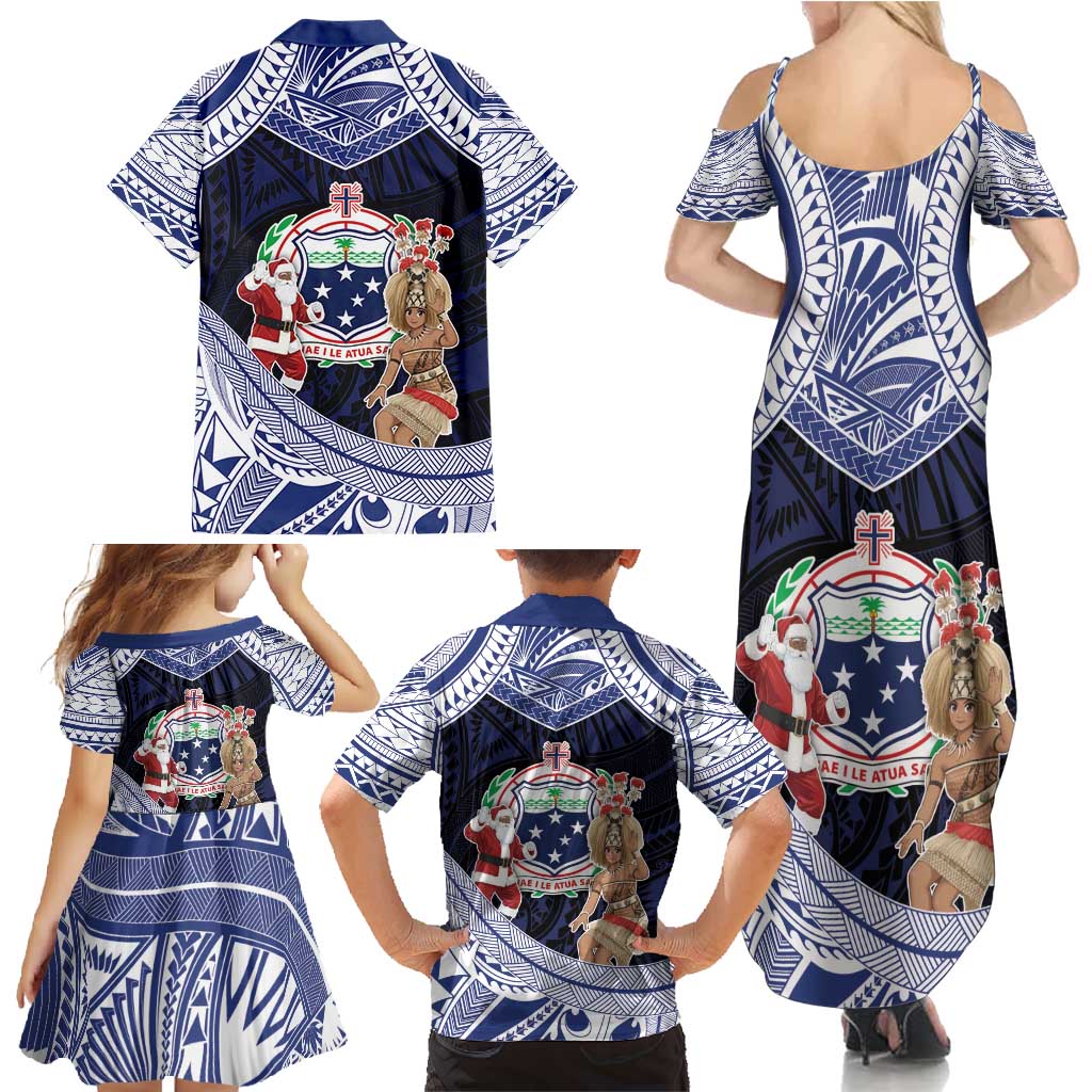Samoa Christmas Family Matching Summer Maxi Dress and Hawaiian Shirt Samoan Siva Dance With Santa - Polynesian Pride