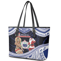 Samoa Christmas Leather Tote Bag Samoan Siva Dance With Santa - Polynesian Pride