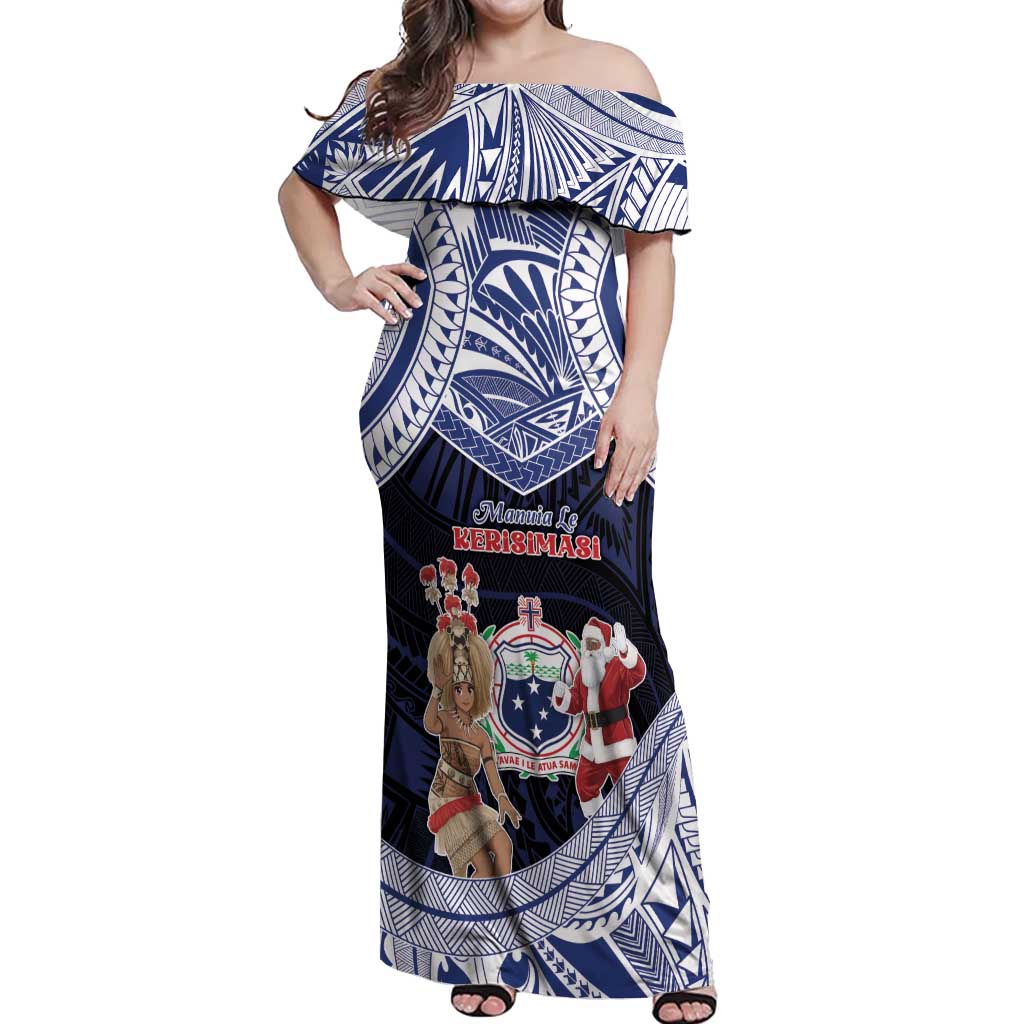 Samoa Christmas Off Shoulder Maxi Dress Samoan Siva Dance With Santa - Polynesian Pride
