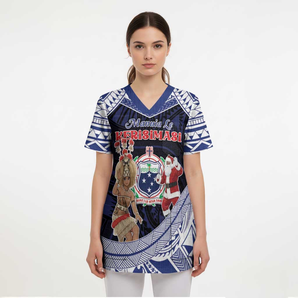 Samoa Christmas Scrub Top Samoan Siva Dance With Santa - Polynesian Pride