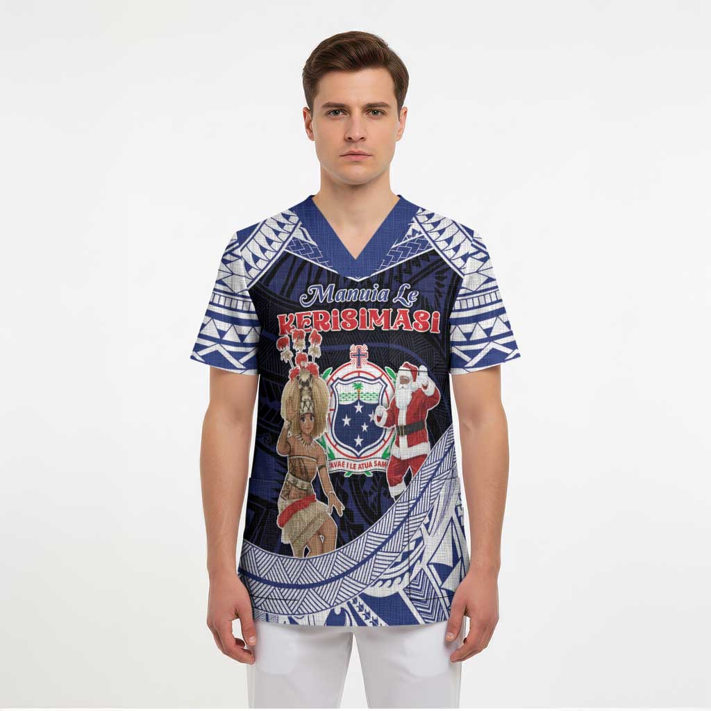 Samoa Christmas Scrub Top Samoan Siva Dance With Santa - Polynesian Pride