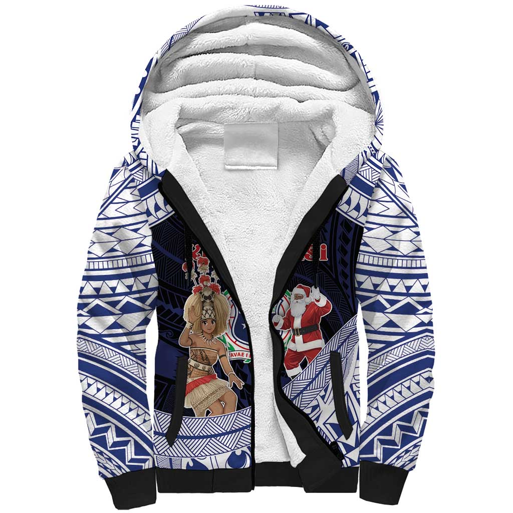 Samoa Christmas Sherpa Hoodie Samoan Siva Dance With Santa - Polynesian Pride