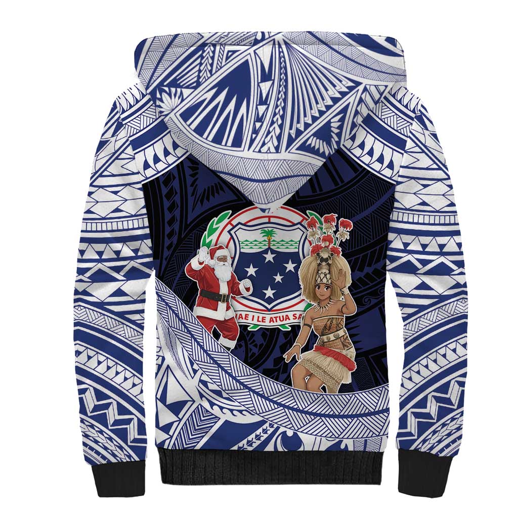 Samoa Christmas Sherpa Hoodie Samoan Siva Dance With Santa - Polynesian Pride