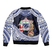 Samoa Christmas Sleeve Zip Bomber Jacket Samoan Siva Dance With Santa - Polynesian Pride