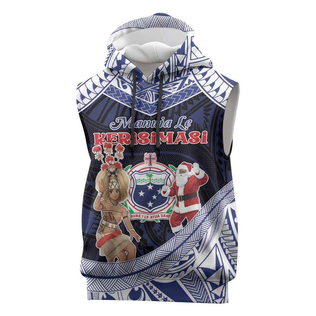 Samoa Christmas Sleeveless Hoodie Samoan Siva Dance With Santa - Polynesian Pride