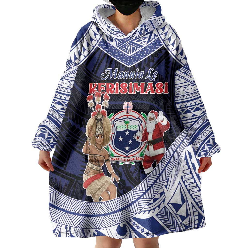 Samoa Christmas Wearable Blanket Hoodie Samoan Siva Dance With Santa - Polynesian Pride