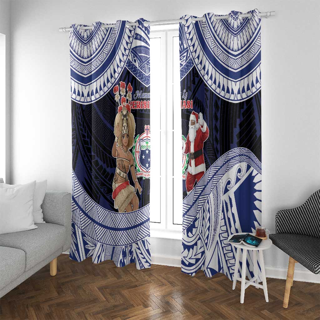 Samoa Christmas Window Curtain Samoan Siva Dance With Santa - Polynesian Pride