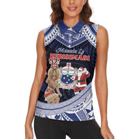 Samoa Christmas Women Sleeveless Polo Shirt Samoan Siva Dance With Santa - Polynesian Pride