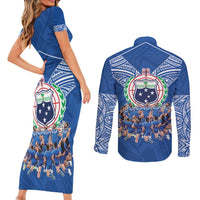 Toa Samoa Couples Matching Short Sleeve Bodycon Dress and Long Sleeve Button Shirt Samoan Warrior Spirit Rugby - Polynesian Pride