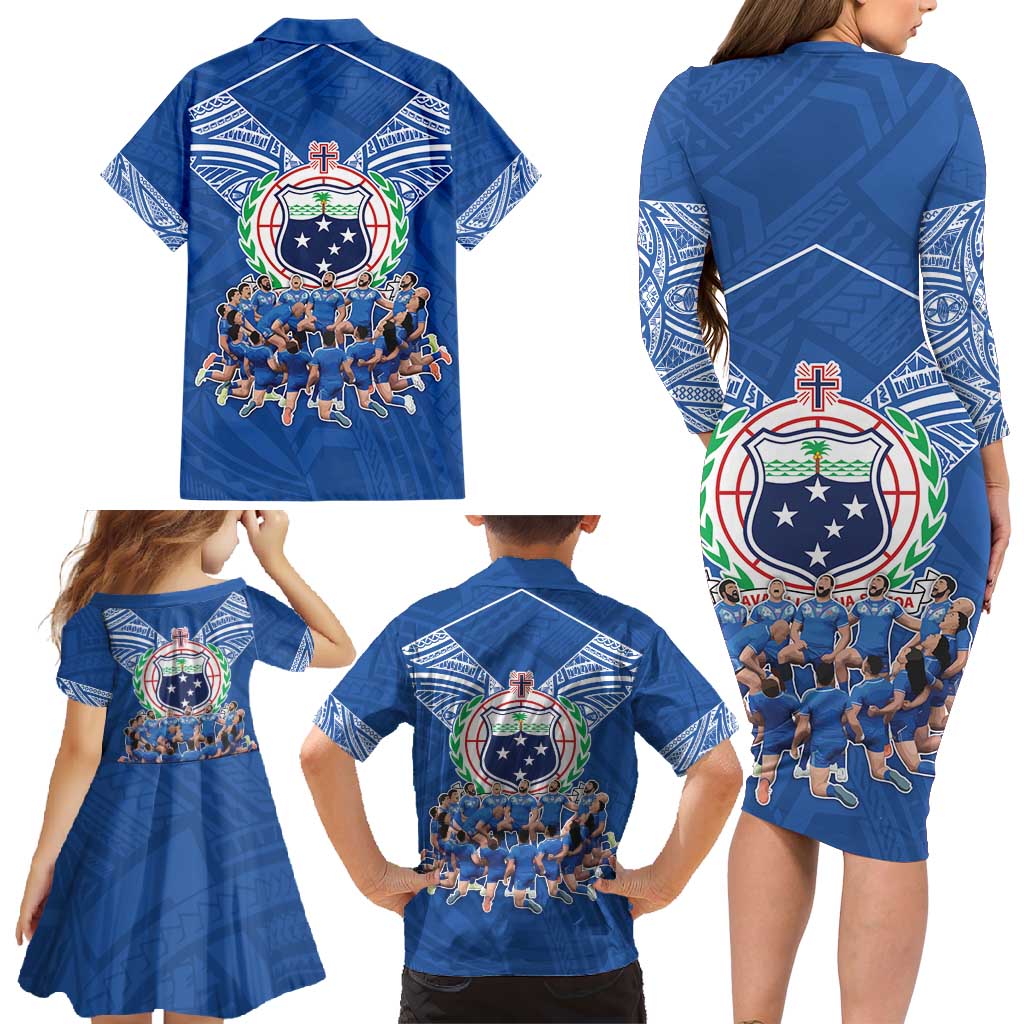 Toa Samoa Family Matching Long Sleeve Bodycon Dress and Hawaiian Shirt Samoan Warrior Spirit Rugby - Polynesian Pride