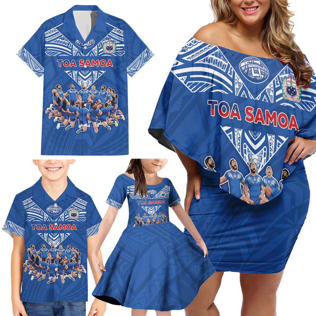 Toa Samoa Family Matching Off Shoulder Short Dress and Hawaiian Shirt Samoan Warrior Spirit Rugby - Polynesian Pride