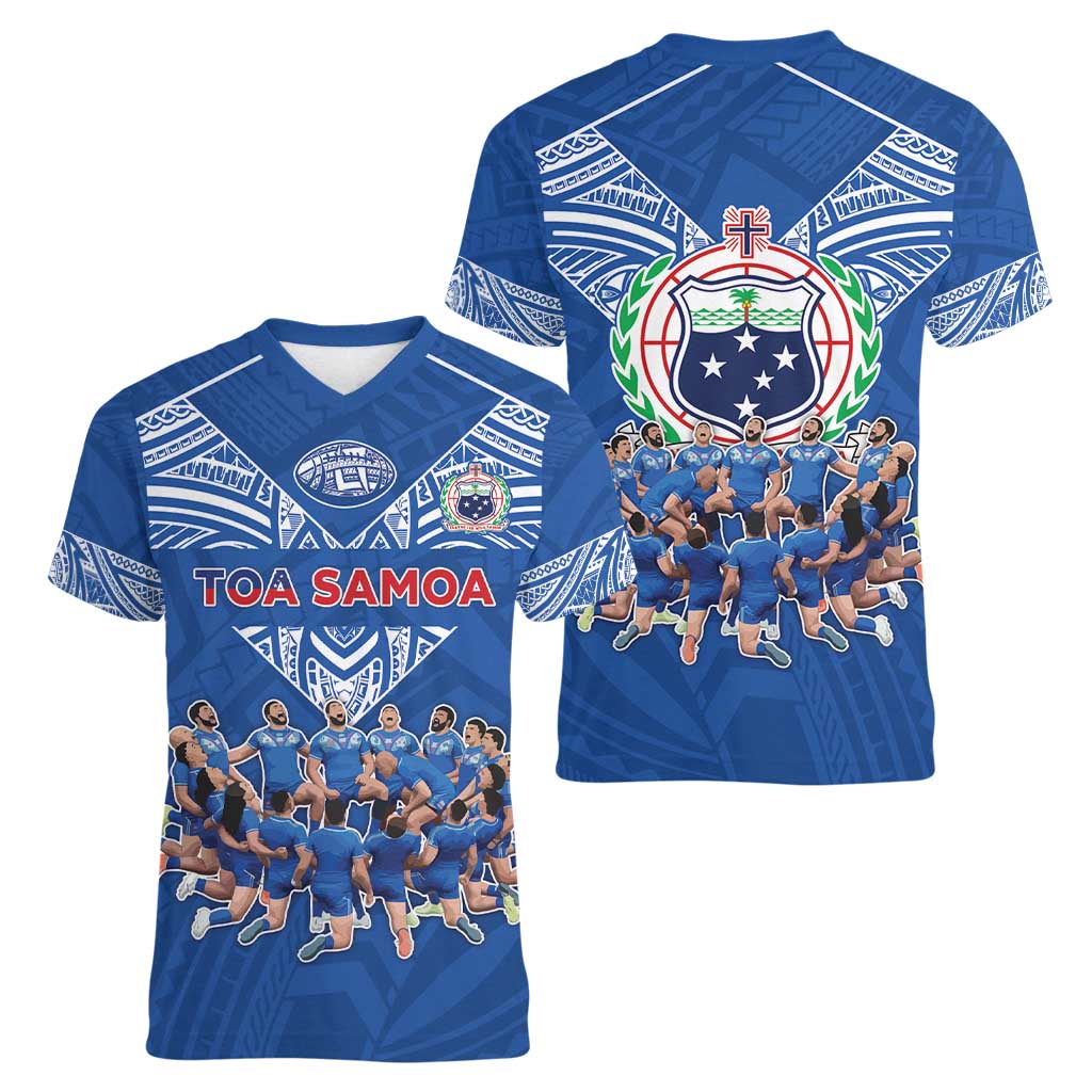 Toa Samoa Women V-Neck T-Shirt Samoan Warrior Spirit Rugby - Polynesian Pride