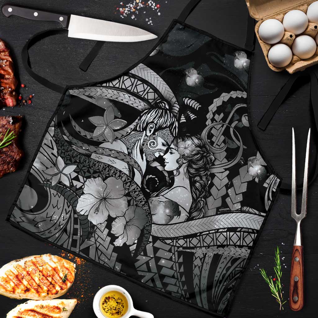Maori Romantic Valentine Apron The Hongi Kiss Black Galaxy