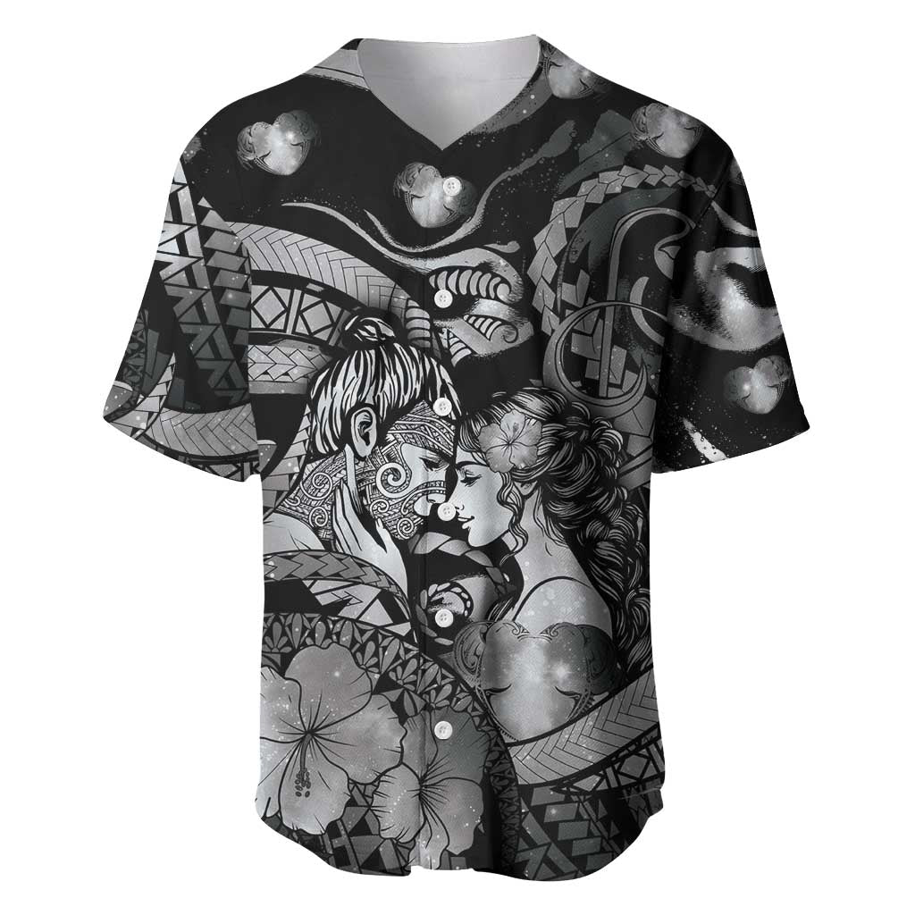 Personalised Maori Romantic Valentine Baseball Jersey The Hongi Kiss Black Galaxy