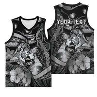 Personalised Maori Romantic Valentine Basketball Jersey The Hongi Kiss Black Galaxy