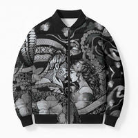 Personalised Maori Romantic Valentine Bomber Puffer Jacket The Hongi Kiss Black Galaxy