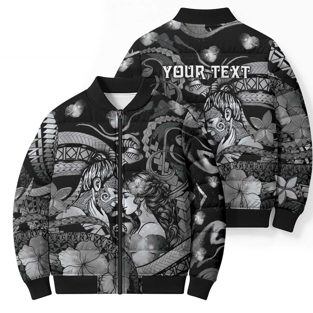 Personalised Maori Romantic Valentine Bomber Puffer Jacket The Hongi Kiss Black Galaxy