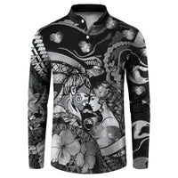 Personalised Maori Romantic Valentine Button Sweatshirt The Hongi Kiss Black Galaxy