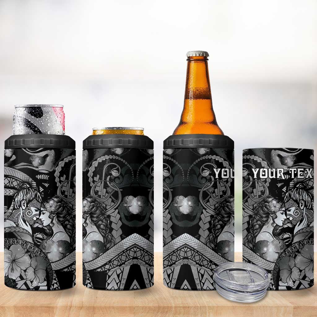 Personalised Maori Romantic Valentine 4 in 1 Can Cooler Tumbler The Hongi Kiss Black Galaxy