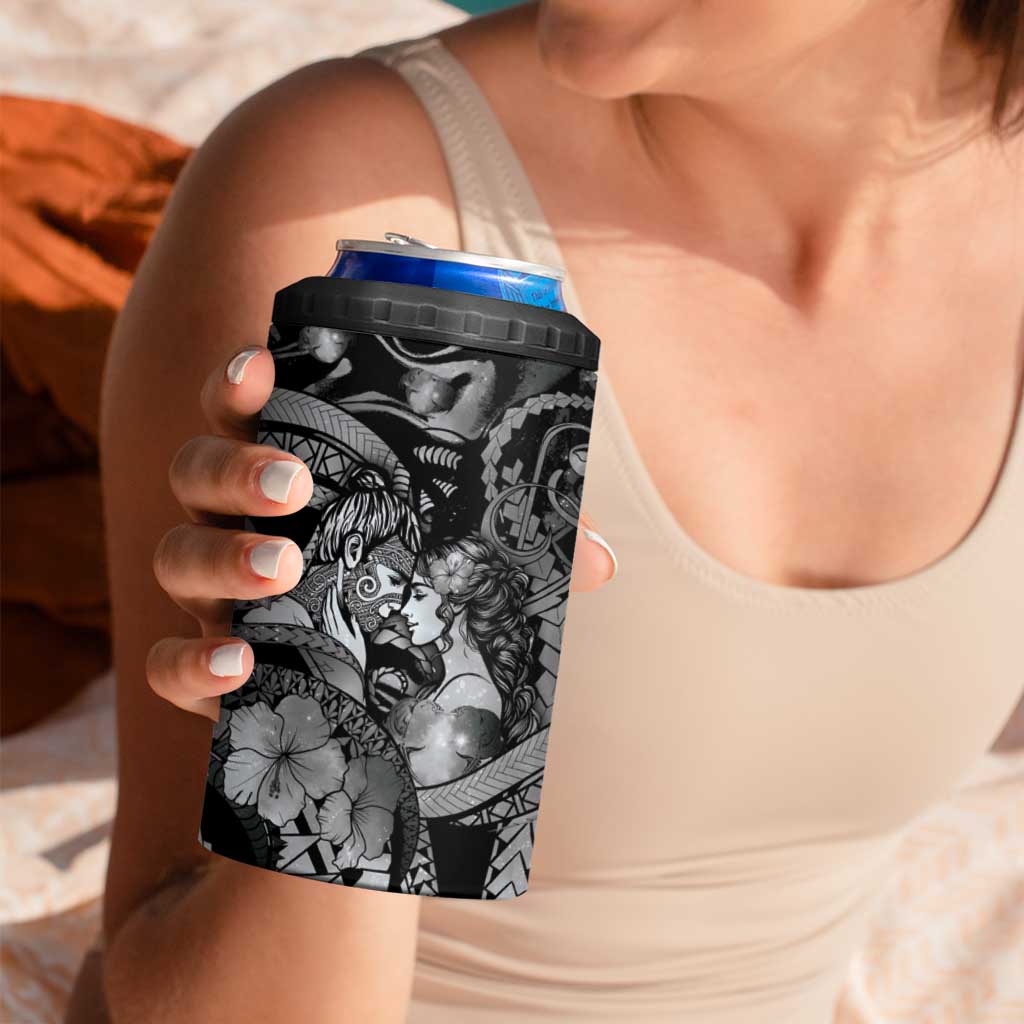 Personalised Maori Romantic Valentine 4 in 1 Can Cooler Tumbler The Hongi Kiss Black Galaxy