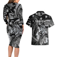 Personalised Maori Romantic Valentine Couples Matching Long Sleeve Bodycon Dress and Hawaiian Shirt The Hongi Kiss Black Galaxy DT05 - Polynesian Pride