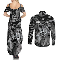 Personalised Maori Romantic Valentine Couples Matching Summer Maxi Dress and Long Sleeve Button Shirt The Hongi Kiss Black Galaxy